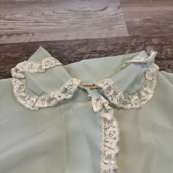 Vintage Christian Dior Mint Chiffon Lace Blouse Coquette Romantic Small - Picture 3 of 10